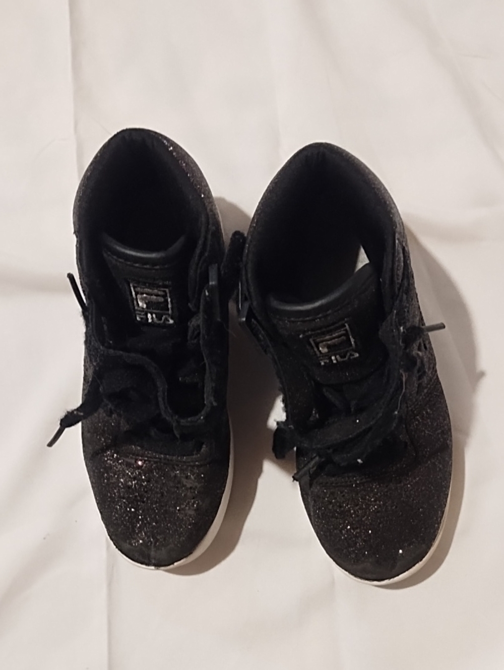 Fila Kids Black Glitter High-Top Sneakers with White Sole Size 12.5 VGC.